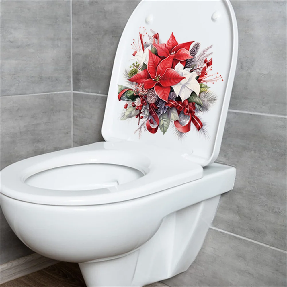 Wc Stickers Kerst Bloem Diy Zelfklevende Toiletstickers Voor Badkamer Toilet Power Switch Decor Wc Decoraties