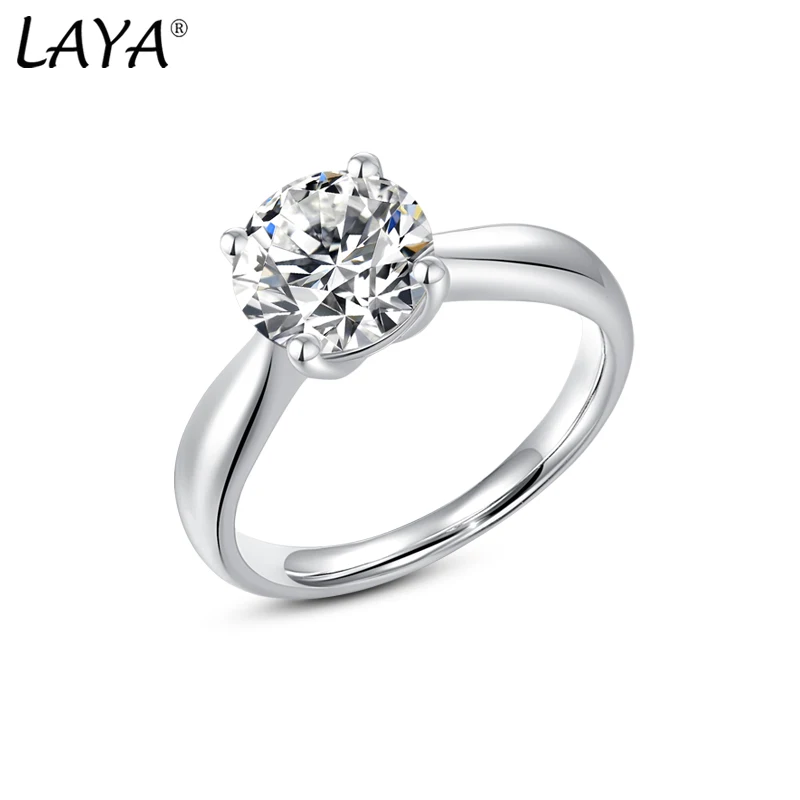 

LAYA 925 Sterling Silver 4 Claws 2 CT VVS1 Round Diamond with GRA Moissanite Ring For Women Wedding Engagement Fine Jewelry