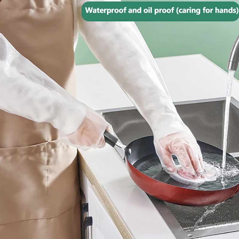 10PCS Disposable Extended Gloves Transparent Eco-friendly Multifunctional Arm Protection Gloves DIY Cooking Kitchen Long
