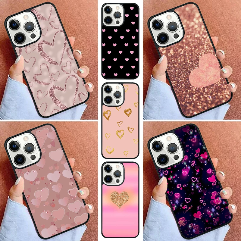 Custodia Per Telefono Gold Rose Pink Love Heart Per Iphone 15 14 Pro Max 11 13 12 Mini X Xr Xs Max Se 2020 6S 7 8 Plus Cover Capa