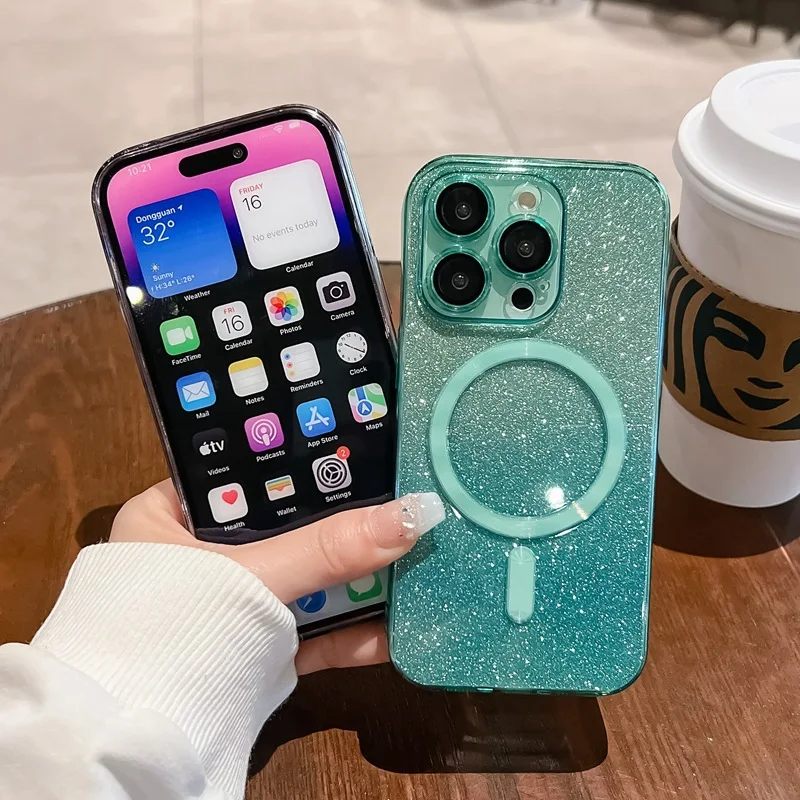 Фото Градиентный цветной Блестящий акриловый чехол для телефона iPhone 15, 14Plus, 13, 12, 11, полноразмерный защитный чехол ProMax с защитой от падения и пленкой для объектива №4