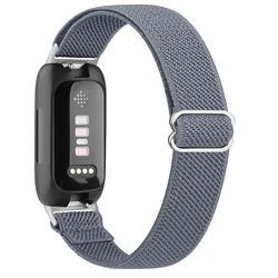 Adjustable Elastic Nylon Wristband Strap Bracelet for Fitbit Inspire and Ace Series (Blue Gray)