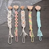 Baby Beech Wood Pacifier Clip Handmade Crochet Cotton Rope Nipple Chain For Baby Nursing Chew Toy Shower Gift Soother Chain 5