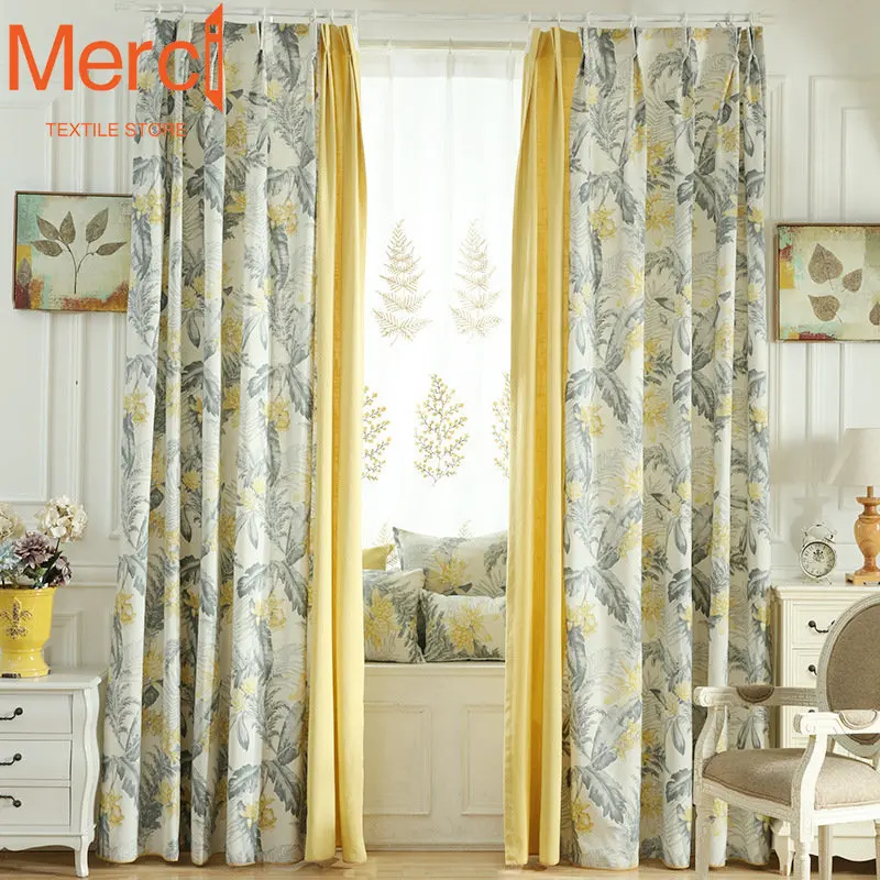 

American Pastoral Style Curtains for Living Room Bedroom Dining Cotton-linen Printed Fabric Floating Window Drape Custom Size