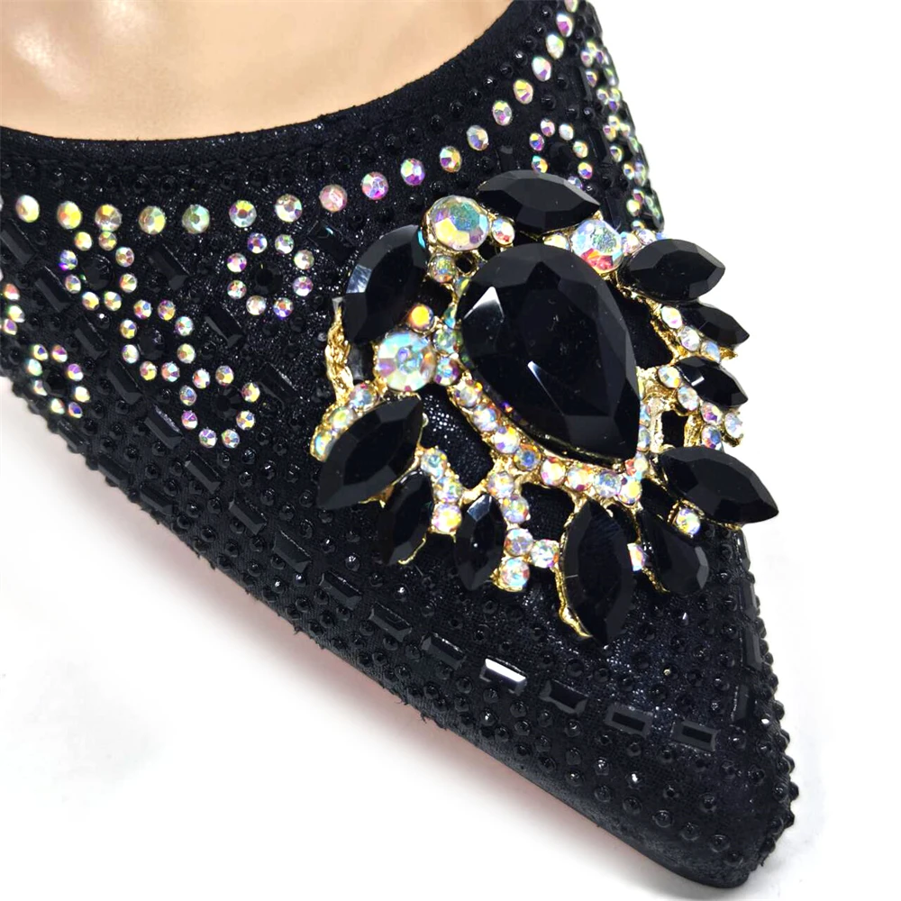 Venus Chan 2024 Latest Wedding Pointed Toe Women's Shoes High Heel Black Color Rhinestones italian shoes and bags matching set - Image 6