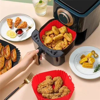 22cm Silicone Air Fryers Oven Baking Tray Pizza Fried Chicken Airfryer Silicone Basket Reusable Airfryer Pan Liner Accessories 2