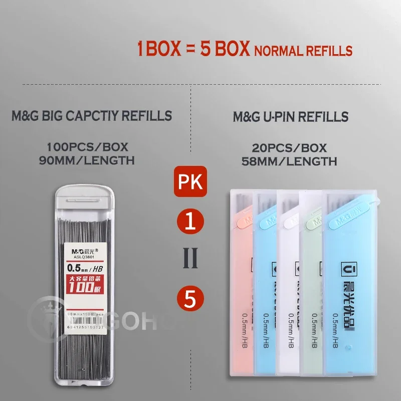M&G 100Pcs Pencil Leads 2B/HB 0.5mm 0.7mm Graphite Lead Mechanical Pencil Refill Plastic Automatic replace Pencil Lead 2