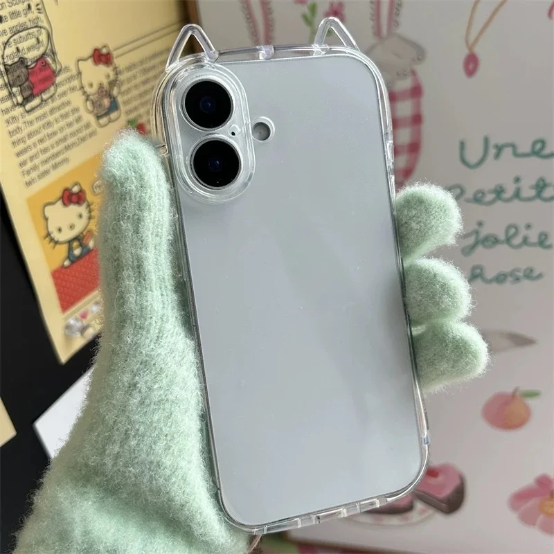 Cute 3D Ears Clear Case with Rilakkuma Bear Pendant TPU Cover
