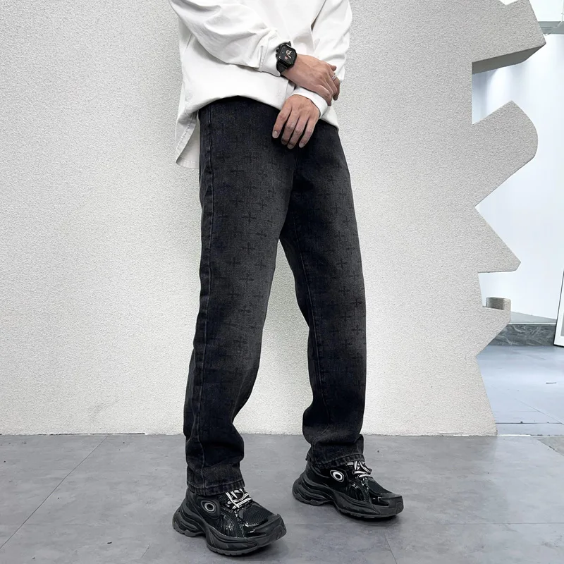 2024 Autumn American Street Printed Black Jeans Men's Loose Straight Fashion Hip-Hop Fashion Retro Y2K Pants 2