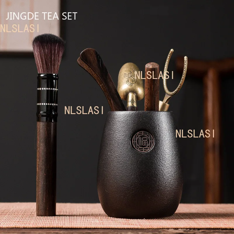 Chinese Style Tea Making Tools Tea Ceremony Six Gentleman Tea Set Tea Table Ceramic Cans Ebony Utensils Tea Combination Supplies