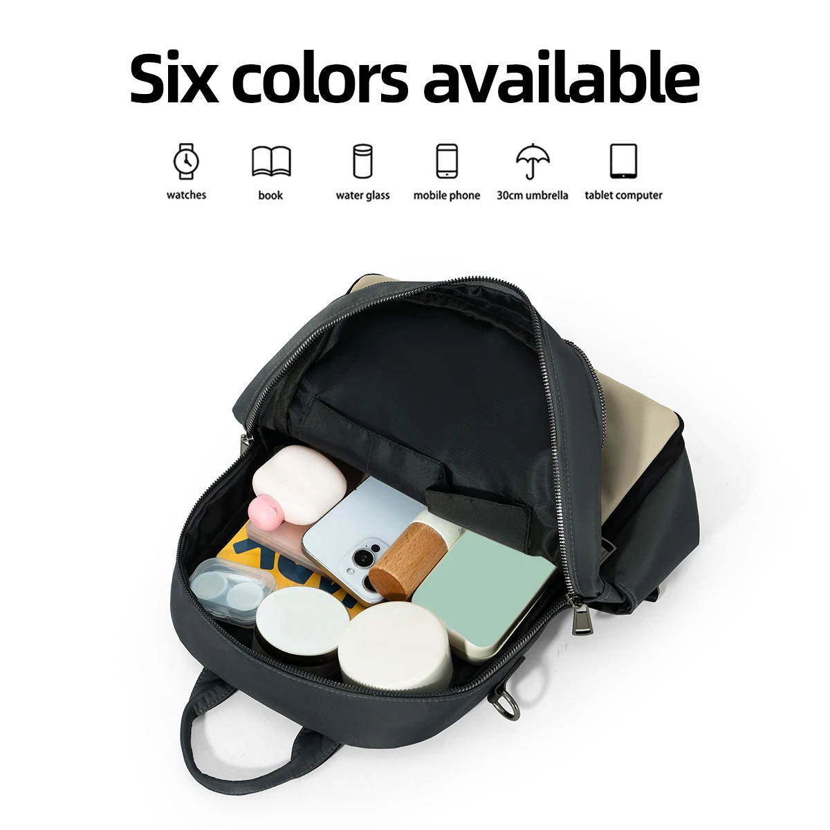 2025 New High-End Versatile Student Backpack for Class, Simple Solid Color Oxford Cloth Color-Blocking Trendy Versatile Backpack for Women Commuting to Work