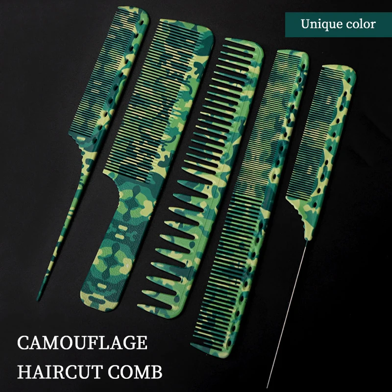 

Camouflage Pattern Barber Ultra-Thin Cutting Combs Fine-Tooth Metal Pin Rat Tail Comb Hairdressing Styling Comb