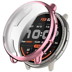 Enhanced Protective Case with Full Coverage Tempered Glass Screen Protector and Bumper Shell Accessory - Amazfit Active 2 (TPU Pink)