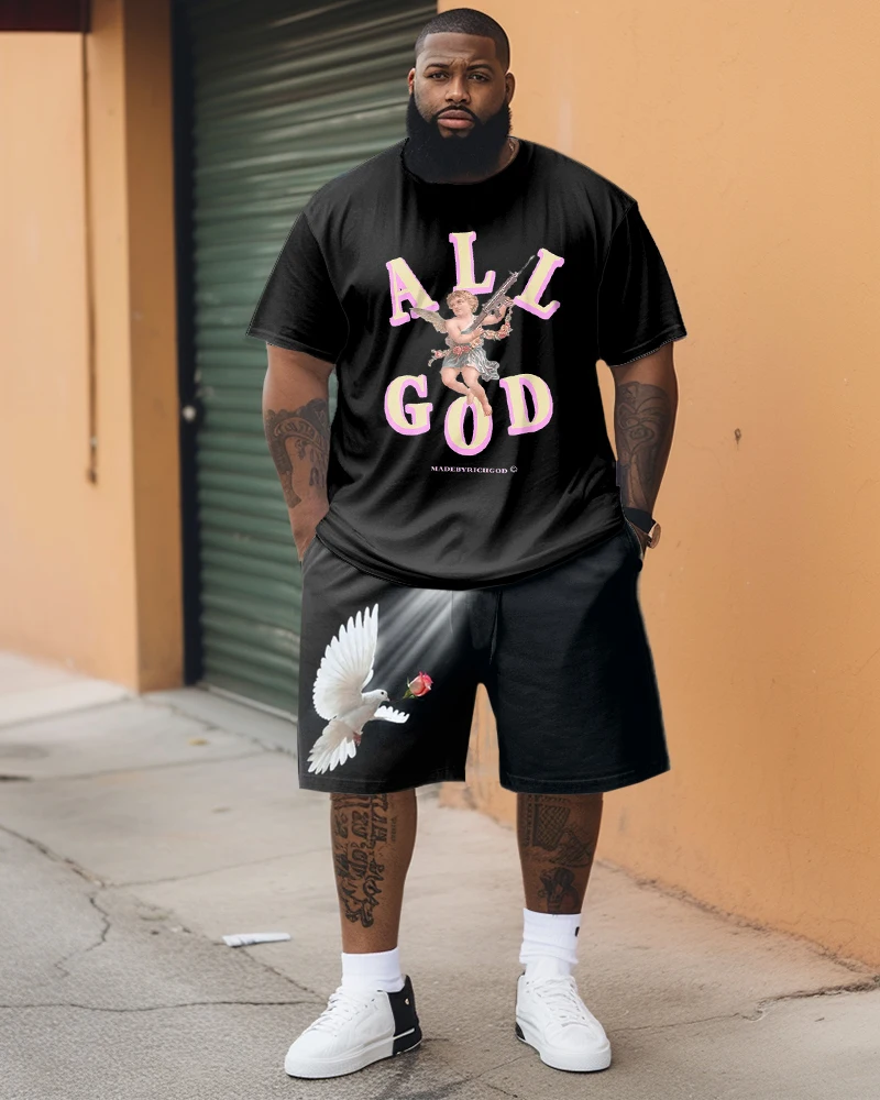 Biggmans Fashion Leisure Big And Tall Vest Blue Skeleton Top Set For Summer  Men's Clothing Short sleeve Man Plus Size 9Xl