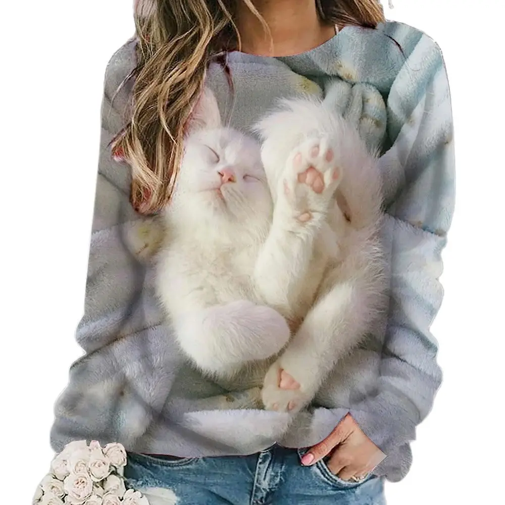 Cat Clothing Women Long Sleeve Shirt Women Cotton 3d Cat Sweater T