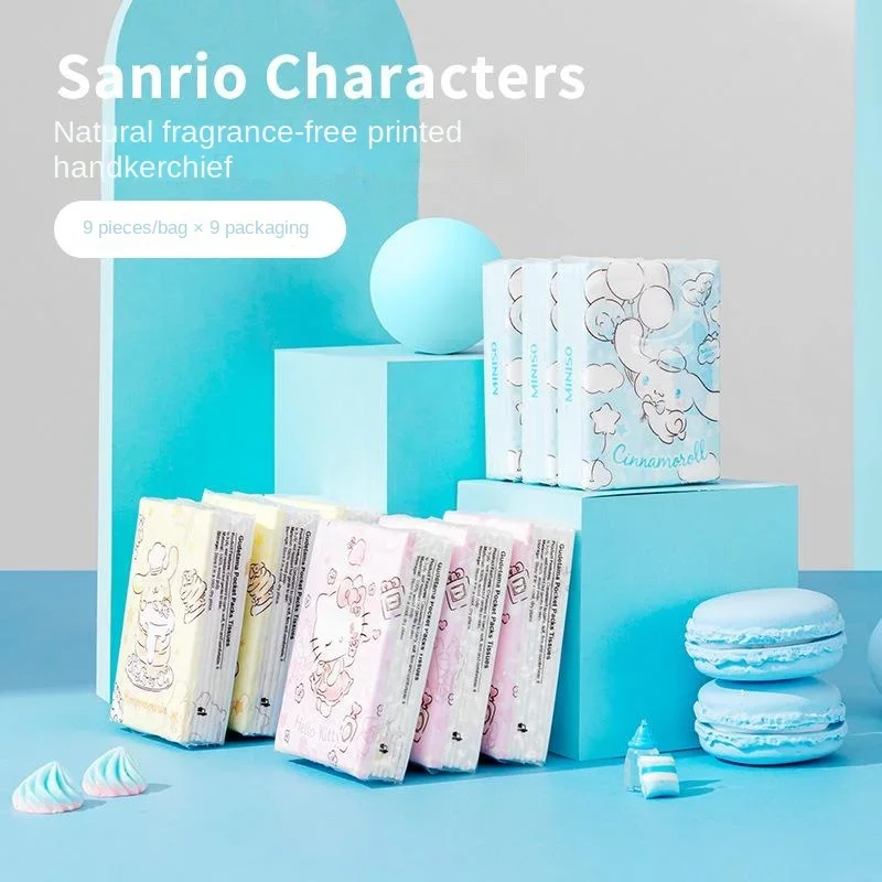 

9 шт. Sanrio салфетки Kawaii HelloKitty помпон пурин Коричный рулон Мультфильм фотография милая девушка портативная туалетная бумага