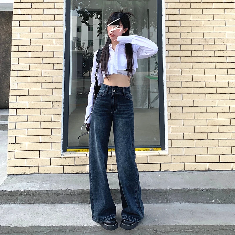 American Retro Micro Flared Jeans Women New Streetwear High Waist Loose Wide Leg Pants Fashion Straight Baggy Trousers