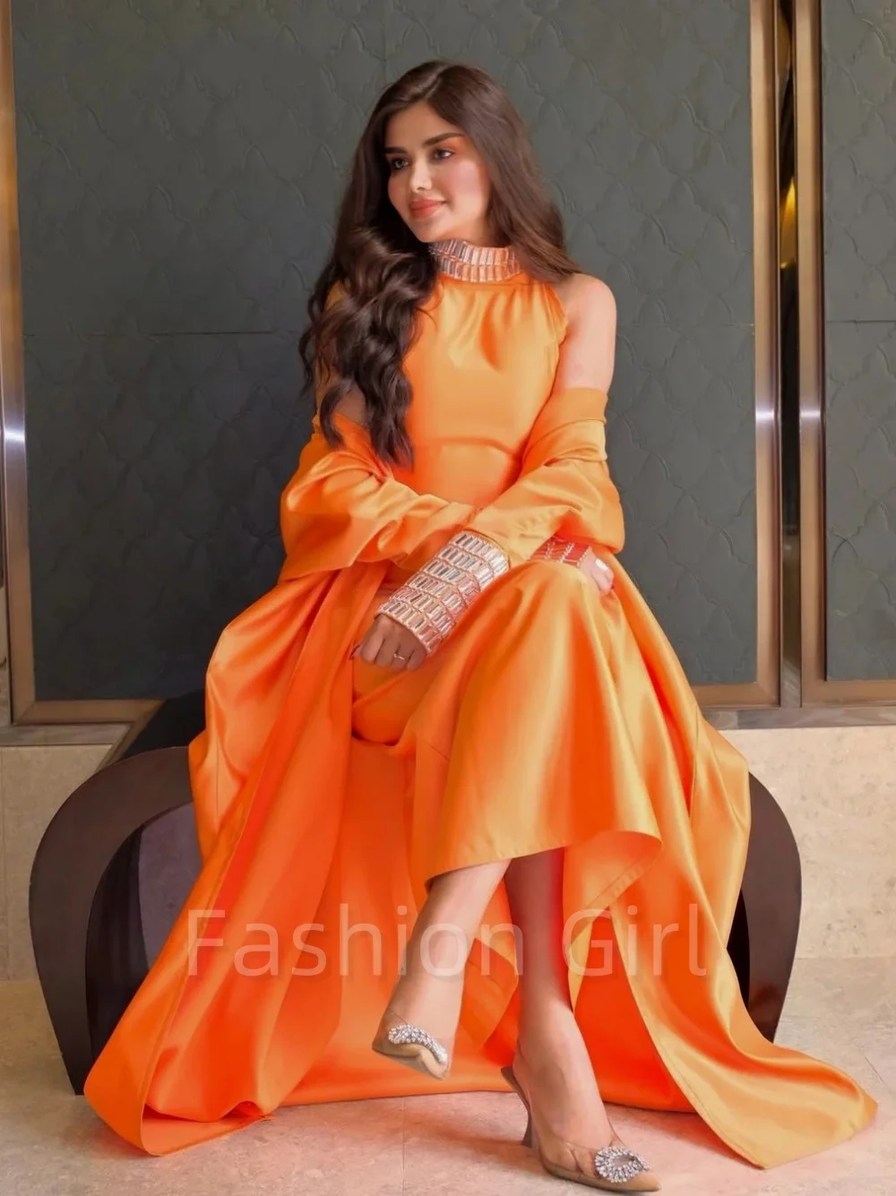 

Elegant Vintage Orange Crystal Beaded Orange Stylish Floor Length Customized Formal Occasion Prom Dress Evening Party Gowns