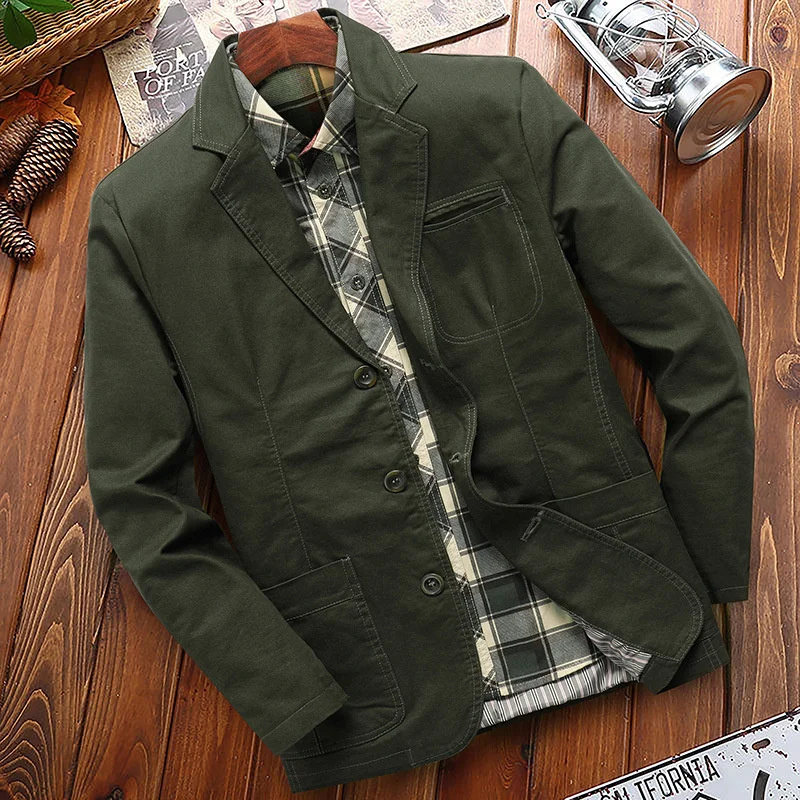 

Men Washed Cotton Casual Blazer Army Military Jacket s Men's Spring Autumn Suit Coat Luxury Casaco Masculino