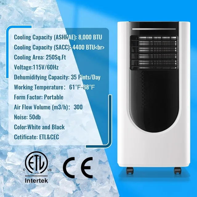 Portable 3-in-1 air conditioning unit with 8000 BTU and remote control for rooms under 250 square feet, including window kit 2