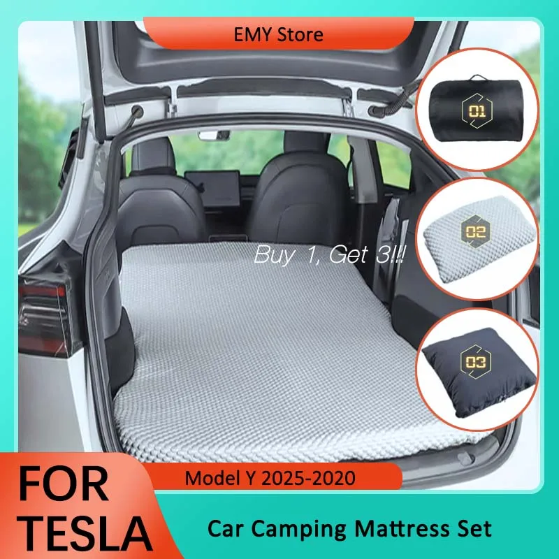 Tesla Model Y Camping Mattress - 3" Memory Foam Pad With Single/Double Mode For Sleeping In Car