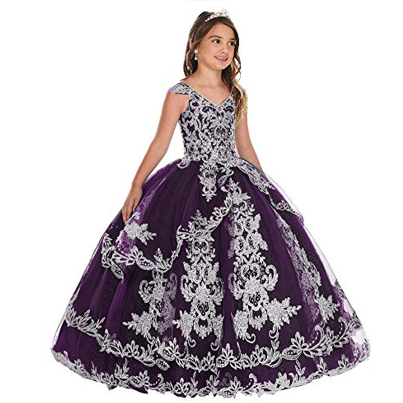 

Beautiful High Low Pink Flower Girls Dresses Fur Appliques Lace Communion Dresses Girls Pageant Gown Kids Clothes for Birthday