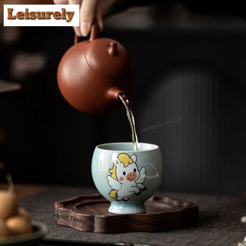 5pc/set Fortune Cultural Teacup Retro Tea Bowl Tea Cup Set Tea-tasting Personal Cup Jianzhan Master Cups Tableware Accessories