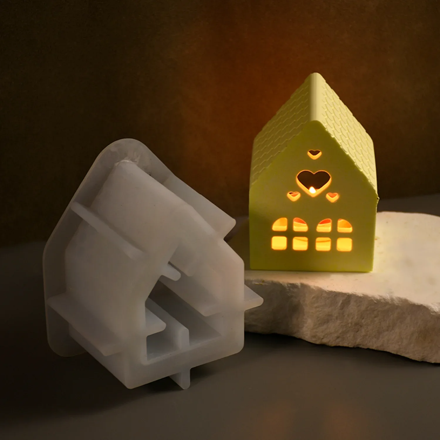 Silicone mold Love House Candlestick Silicone Mold Gypsum Candle Decoration Mold Mini Houses Plaster Concrete Mould Small House Silicone Molds