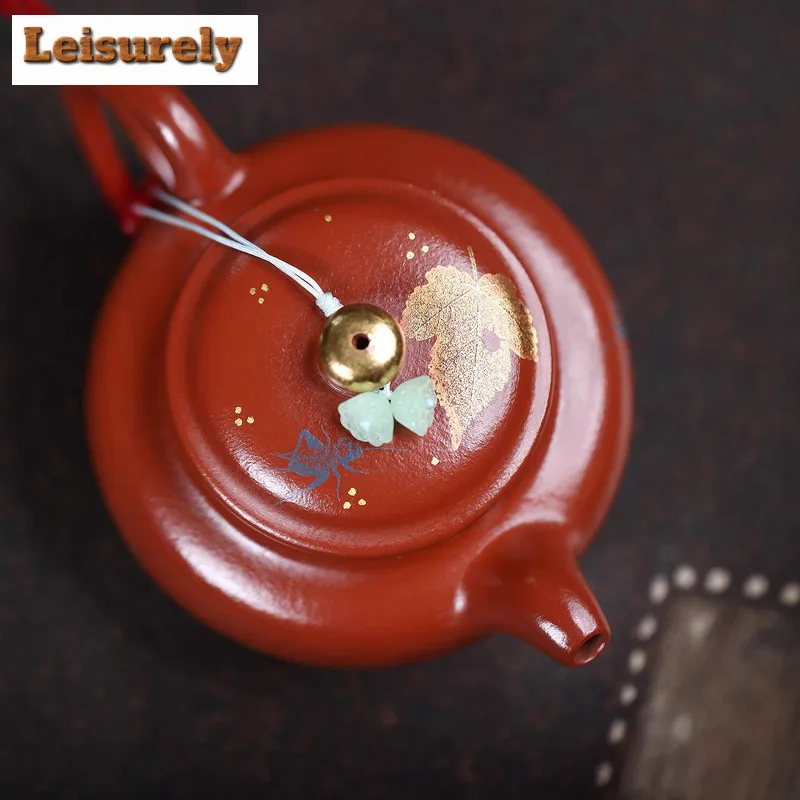 260ml Handmade Yixing Purple Clay Teapots Handmade Maple Leaf Gold Drawing Antique Pot Raw Ore Zhu Mud Kettle Zisha Tea Set Gift