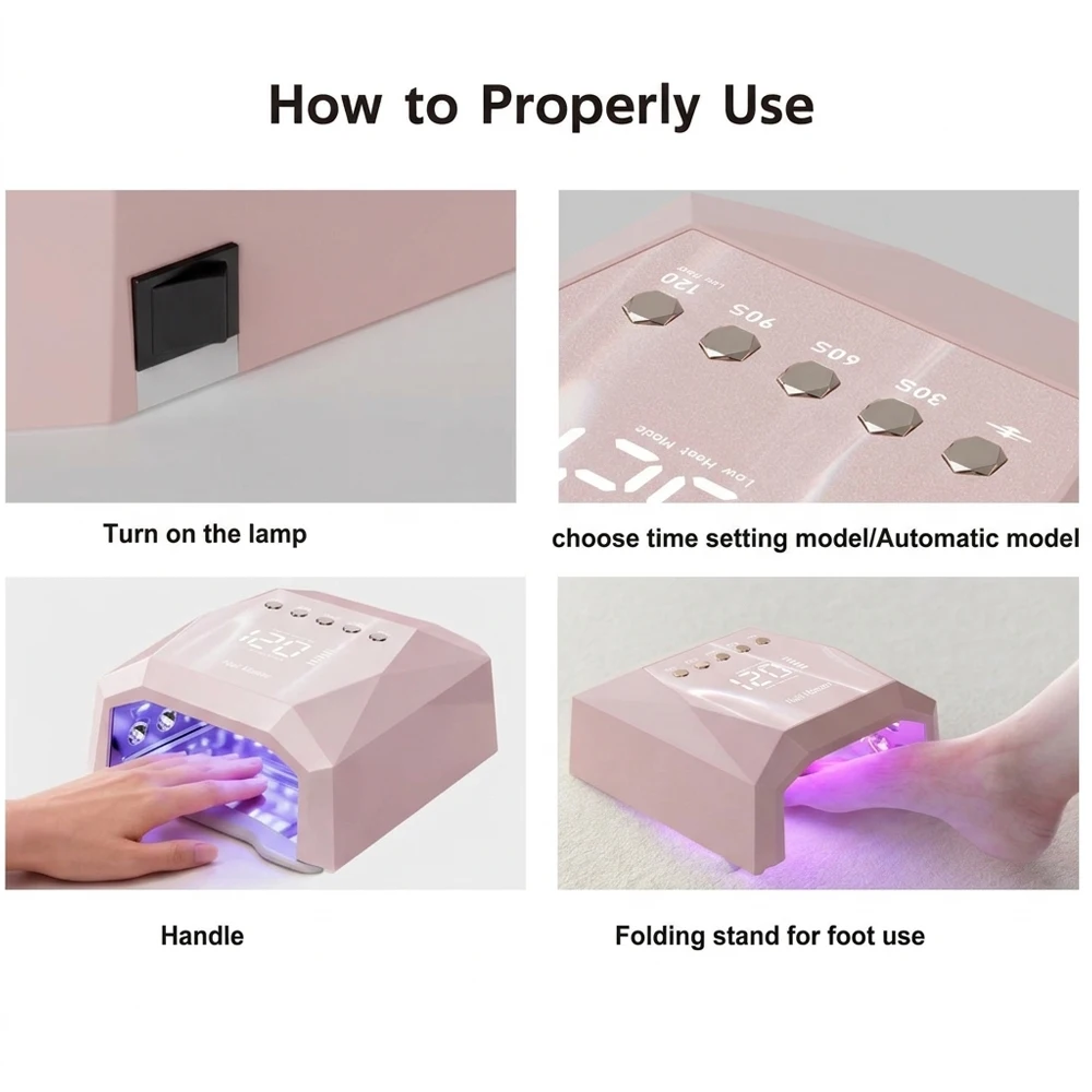 120W 충전식 네일 램프 (45개 대형 UV LED 비드, 미러 베이스, 젤 폴리쉬 빠른 경화, 풋 LED 램프 기능 포함)