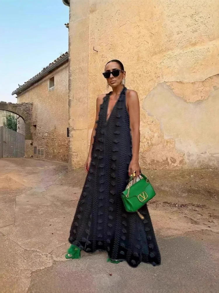 Wmstar Long Dresses Women Wholesale Deep V Neck  Solid Loose Sleeveless New in Summer Holiday  Floral Dress Drop Shopping  2025