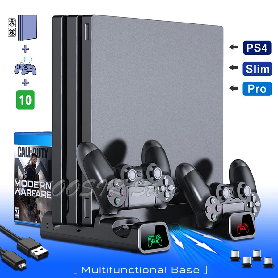 OIVO Support Ventilateur du Refroidissement pour PS4/PS4 Pro/PS4 Slim,  Support Manette PS4 avec Indicateurs a LED, Station de Recharge avec  Stockage