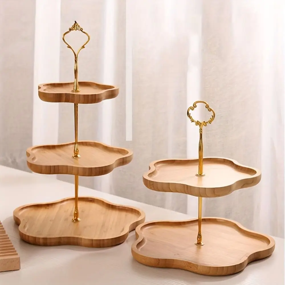Large Capacity Multi-layer Fruit Tray Flower-Shaped Eco-friendly Fruit Display Plate Easy to Clean Bamboo Display Stand Holiday 5
