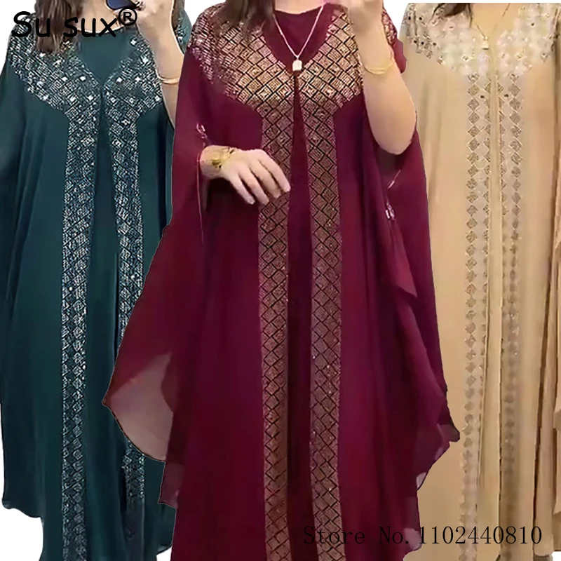 

Chiffon Beading Maxi Dress African Dresses For Women Dashiki Dubai Abaya Muslim Plus Size Loose Outfits Robe Africanie Kaftan