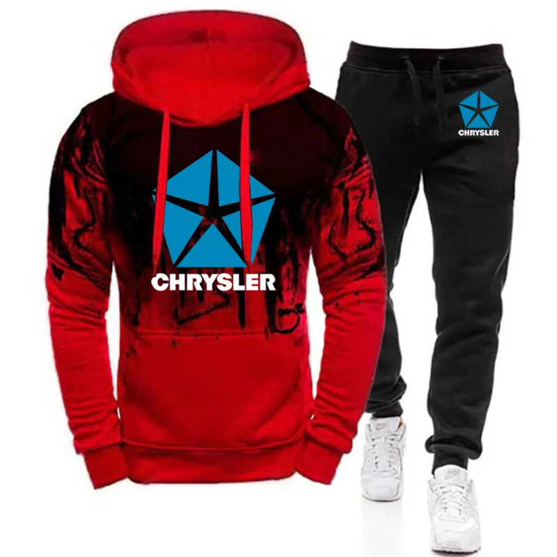 Chrysler 2023 Printing Autumn Men's Harajuku Style Zipper Jacket Sport Suits Gradient color Hoodies Casual comfort Sweatpant Set