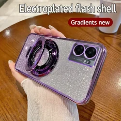 Luxury Electroplated Glitter TPU Phone Case with Magnetic Bracket - Premium Soft Back Cover for CPH2473 (Purple)