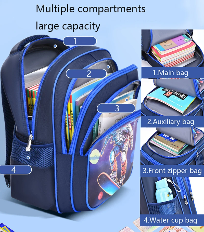 Fashion Kid Backpack Children's Shoulder Bag Blue Boys School Bag
