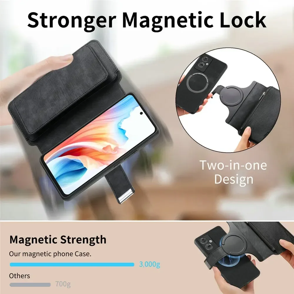 Luxury Leather Flip Case with Detachable Zipper Wallet and MagSafe