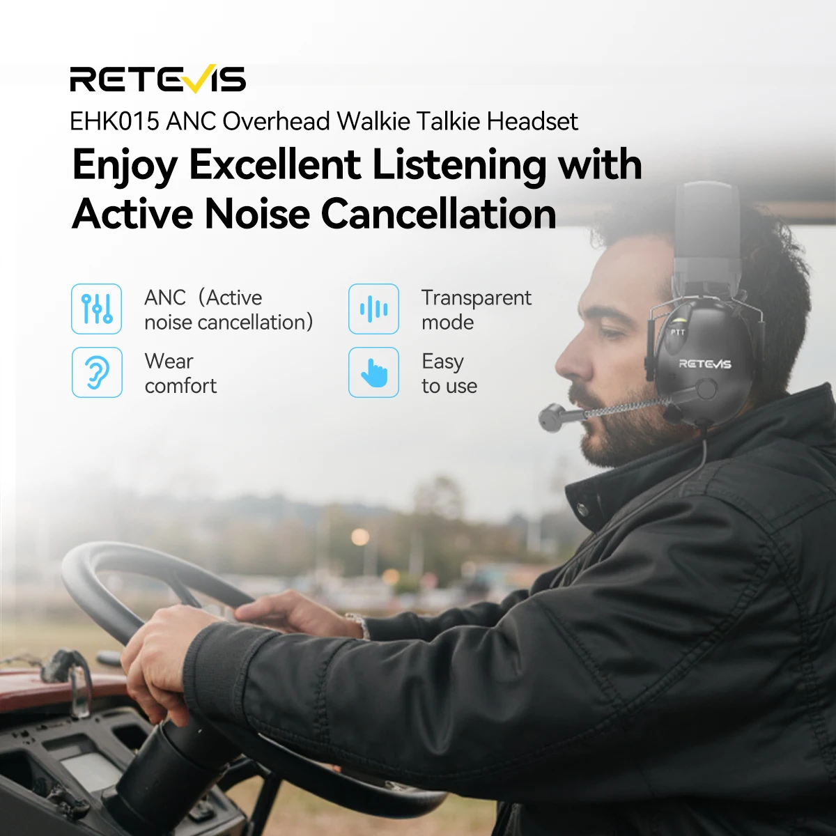 EHK015 EHK016 ANC Headphones 2Pin Active Noise Cancelling Walkie Talkie Headset
