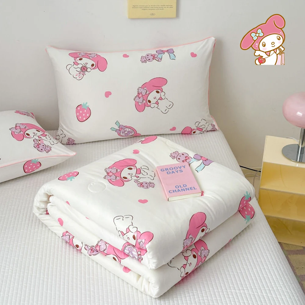 

Летнее крутое одеяло с аниме «Моя Мелодия» для девочек, милое хлопковое удобное трикотажное одеяло Sanrios Kawaii Kuromi для общежития и детского сада, моющееся одеяло