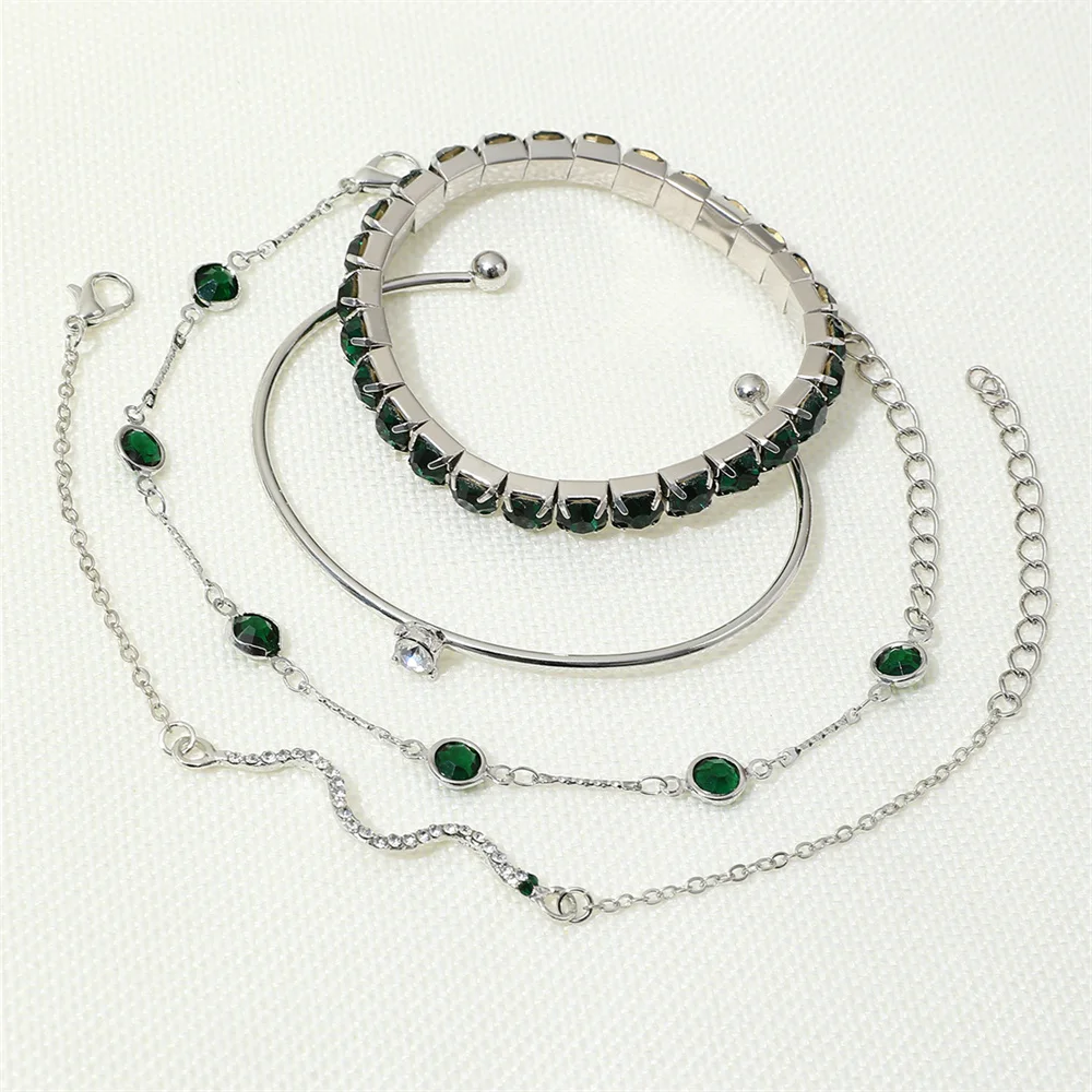 4Pcs/Set Fashionable Snake Imitation Gemstone Bangle Rhinestone Full Metal Bracelet For Birthday Party Christmas Gift For Women