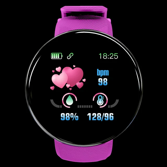 2022 New D18S  Colorful Touch Screen 3D Sport Watch Pedometer Smart Watch Fitness Heart Rate Monitor Women Clock Smartwatch 3
