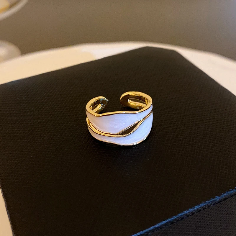 Elegant Double Layer Enamel Ring For Women Adjustable White Ring_voghion.com