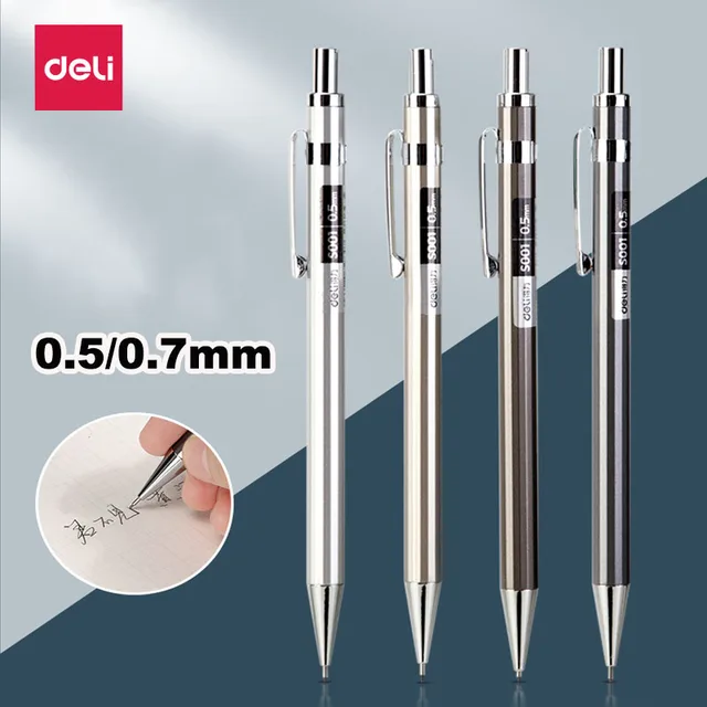 Deli Metal Mechanical Pencil 0.7mm 2B Lead Pencil Refill for Kids Writing Sketching Art Drawing Stationery Automatic Pencil Set 1