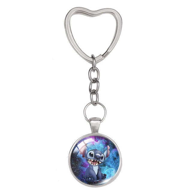Lilo & Stitch Anime Figure Alloy Glass Heart-shaped Key Ring Key Chain Bag Accessories Children's Toys Birthday Gifts