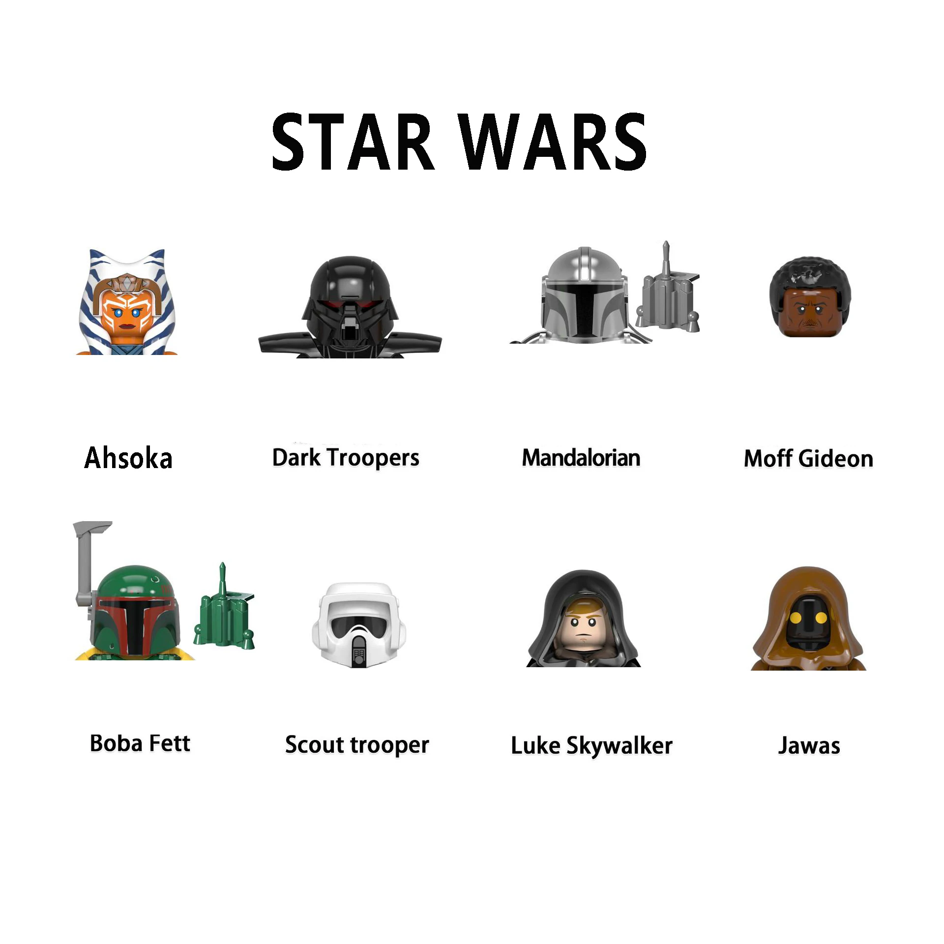 WM6121, строительные блоки Ahsoka, Люк Скайуокер, блоки, модель штурмовика, Din Djarin, экшн-фигурка, бороды