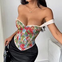 Vêtements pour femmes, nouvelle Niche, Style rétro, Jacquard, Style Court, soutien de la poitrine, os de poisson, impression colorée, Corset sous le buste 4