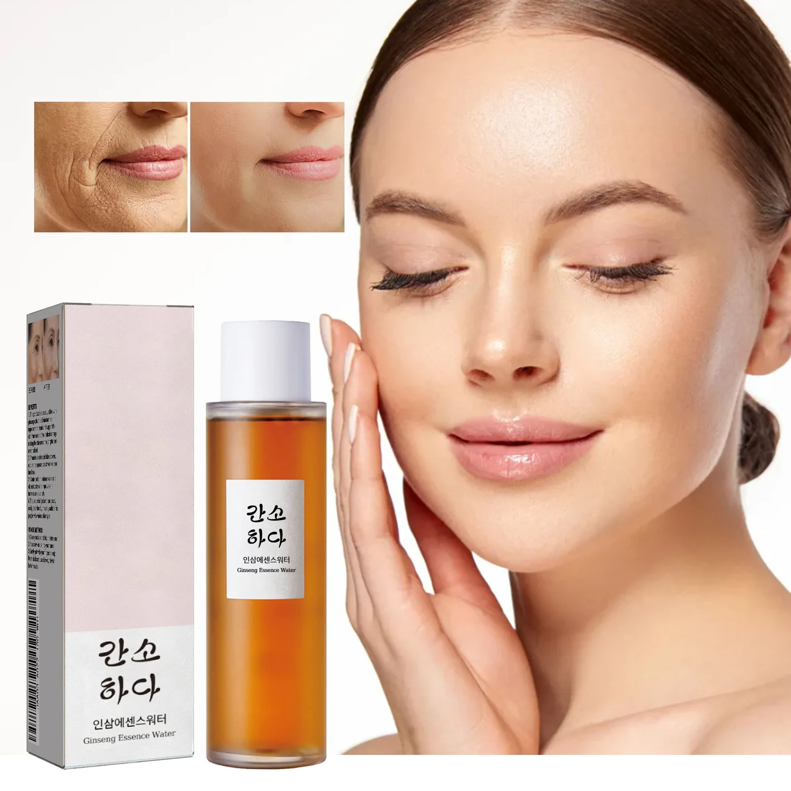 Ginseng Essence Water: Moisturizes, repairs dull skin, fades fine lines, brightens complexion, and anti-wrinkle serum