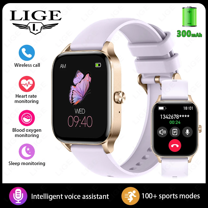LIGE Fashion Smartwatch für Damen, 1,85 Zoll HD-Bildschirm, individuelles Zifferblatt, Damen-Gesundheitsmonitor, Uhr, Bluetooth-Anruf, Sport-Smartwatches
