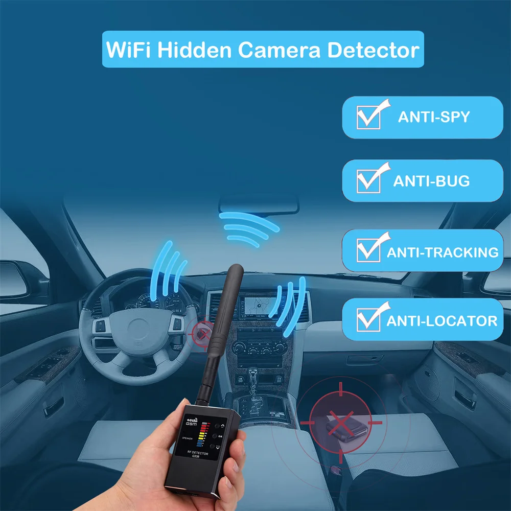 

Professional Anti Spy Detector Bug RF Signal Finder GSM Tracker Wireless Hidden Camera Eavesdropping WiFi Detect Scanner G338